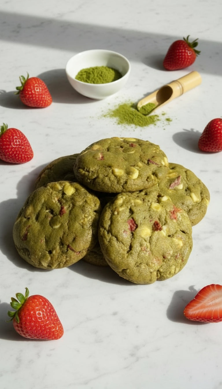 matcha cookies on a textured surface