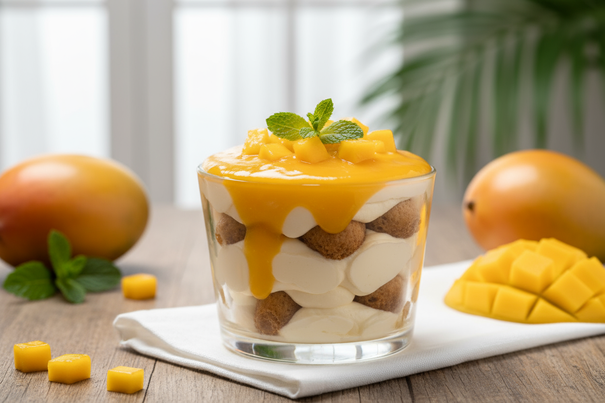 mango tiramisu with mango puree top 