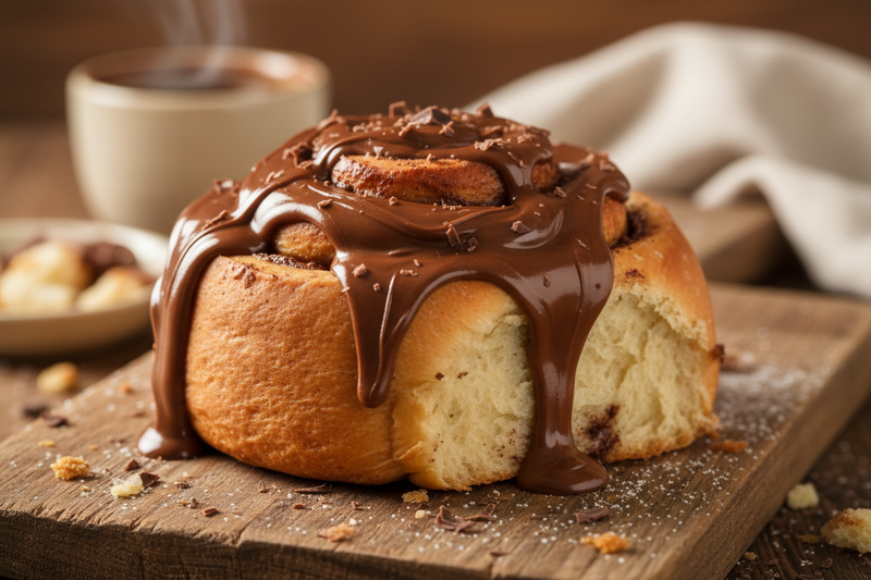 nutella cinnamon roll with choloctae cream cheese frosting